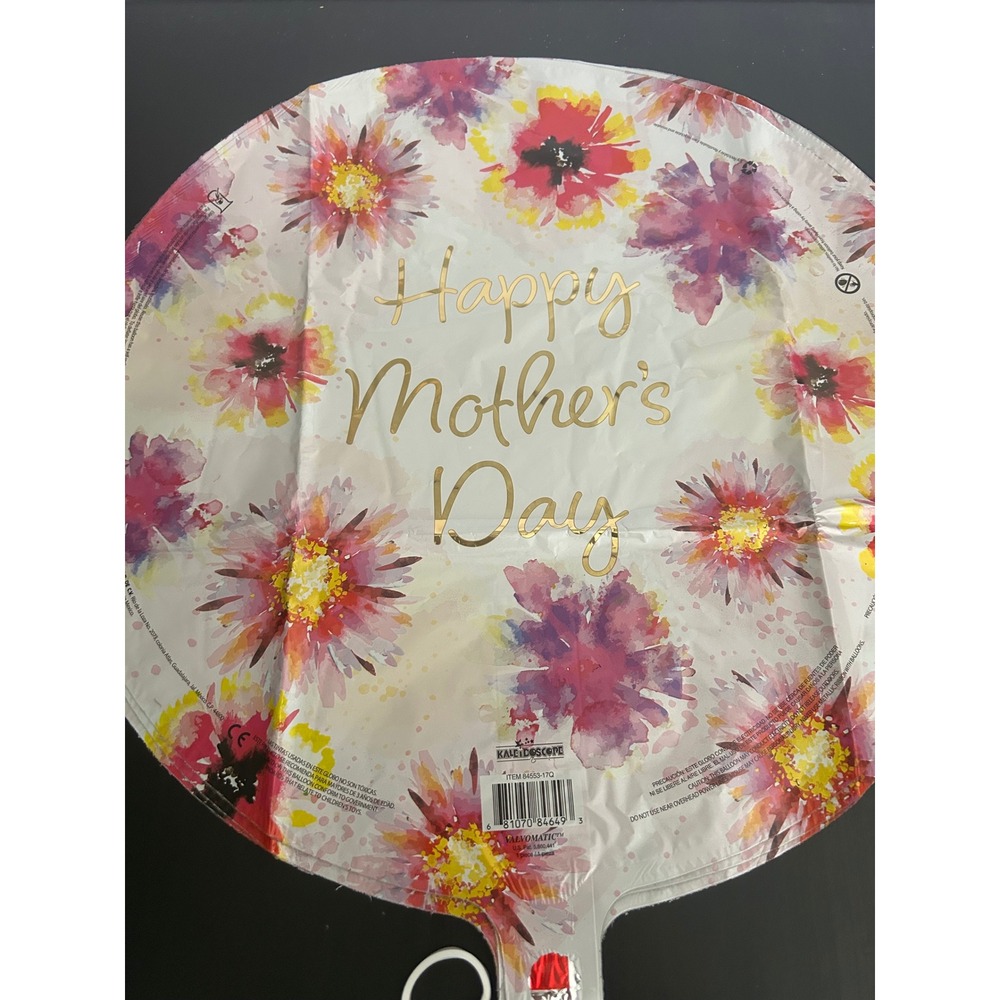 Mylar Balloon Mother's Day Floral Script Watercolor Kaleidoscope 18" Round x 5 - Picture 5 of 6